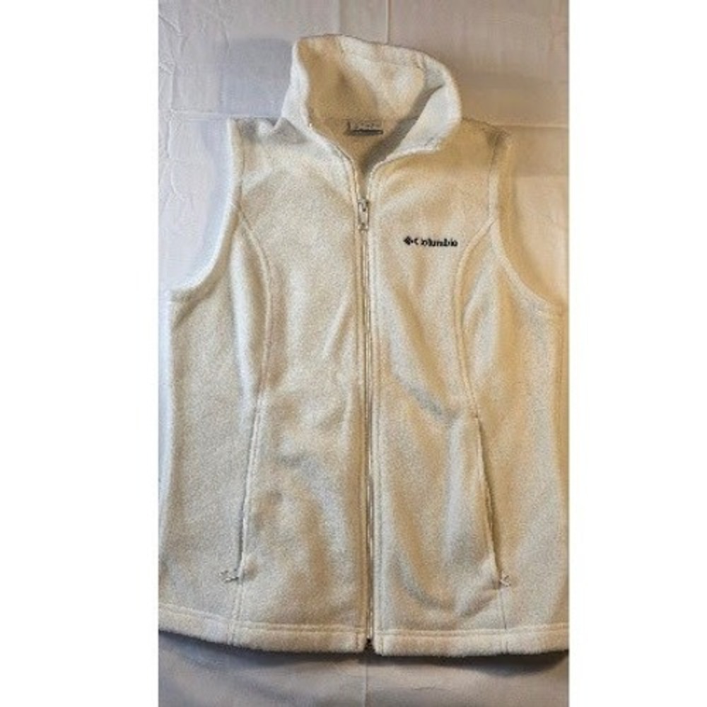Columbia Womens Cream White Fleece Full Zip Vest Small Outdoor Layering